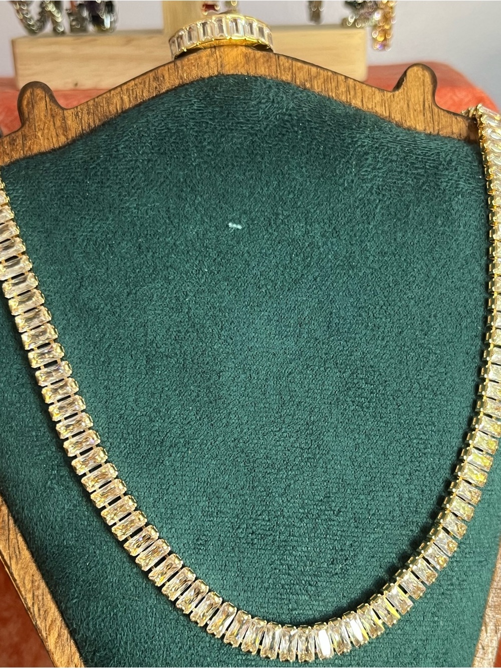 Gold Crystal Baguette Tennis Necklace and Ring (16” & Sz 9) sparkle on a budget!